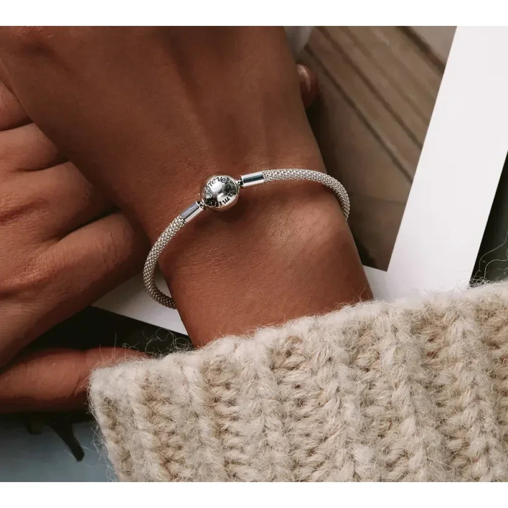 Sterling Silver Mesh Charm Bracelet – “Forever Love” Bead