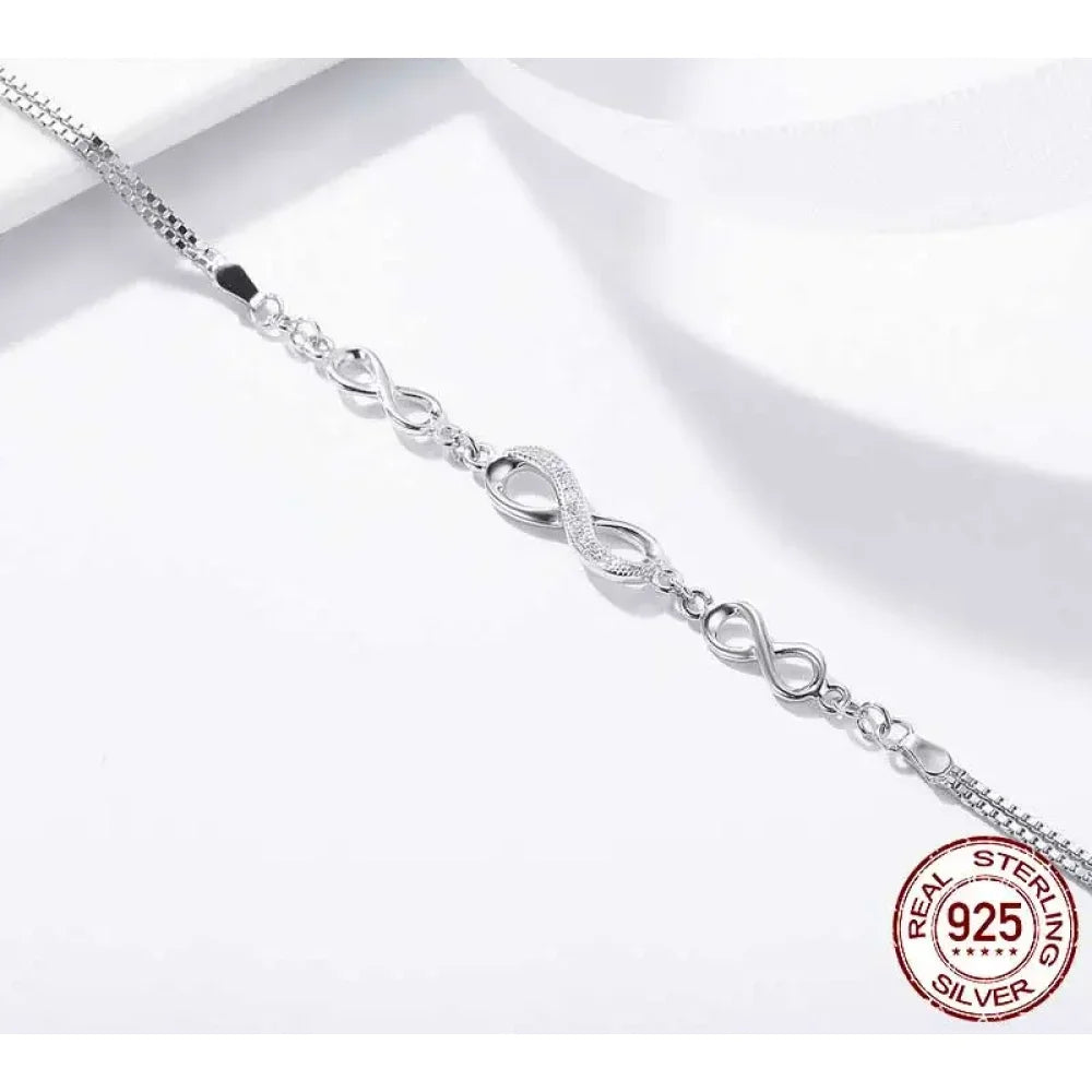 Sterling Silver Infinity Bracelet with CZ – Adjustable